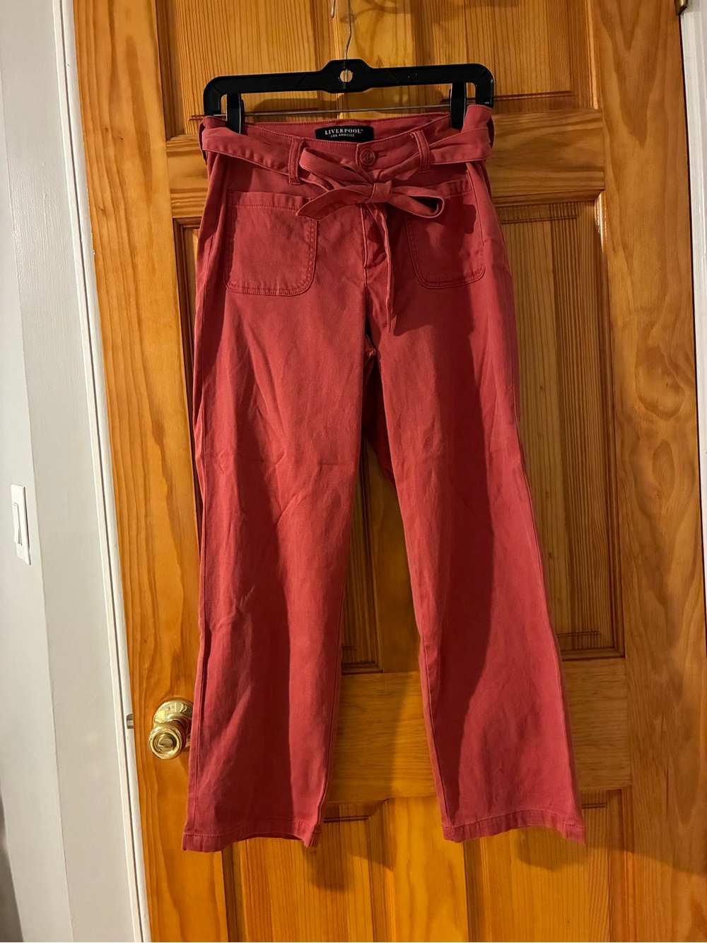 Liverpool Women's Rust Belted Wide-Leg Chinos